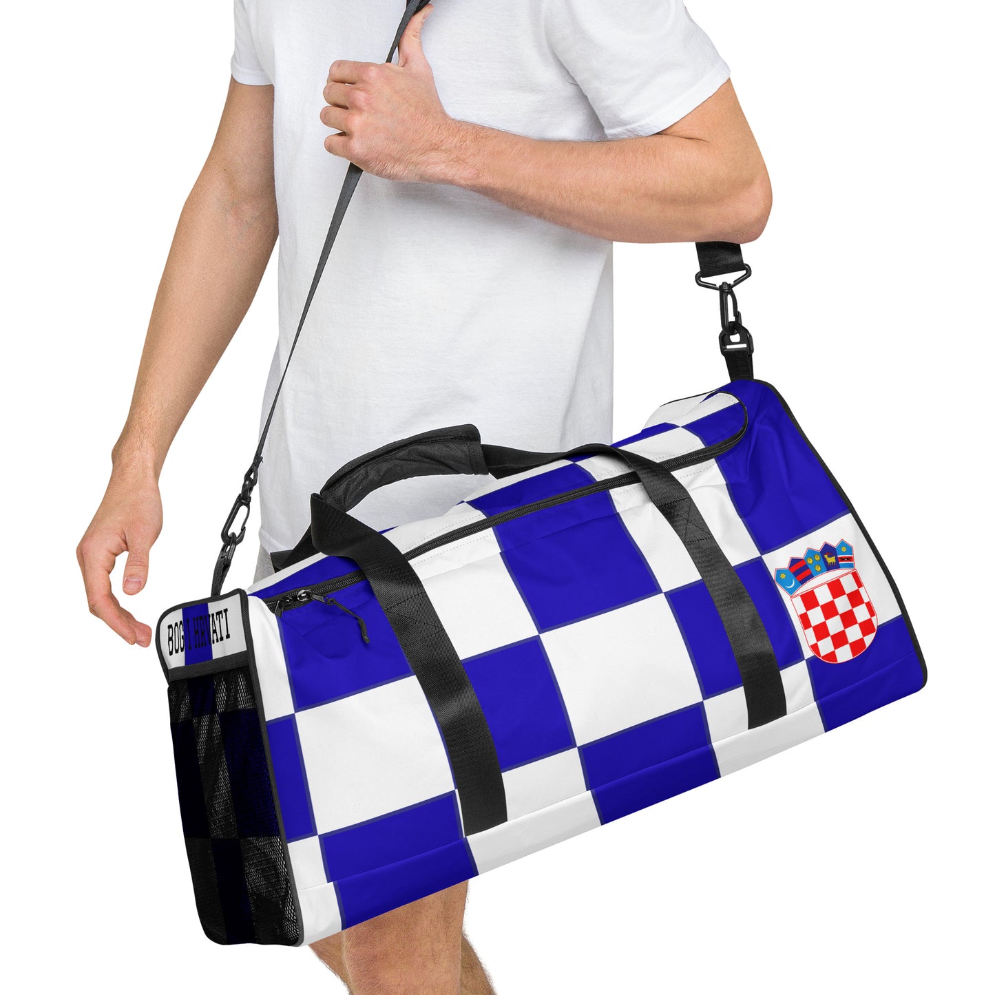 Croatian Blue Checkered 'bog i hrvati' Duffle bag