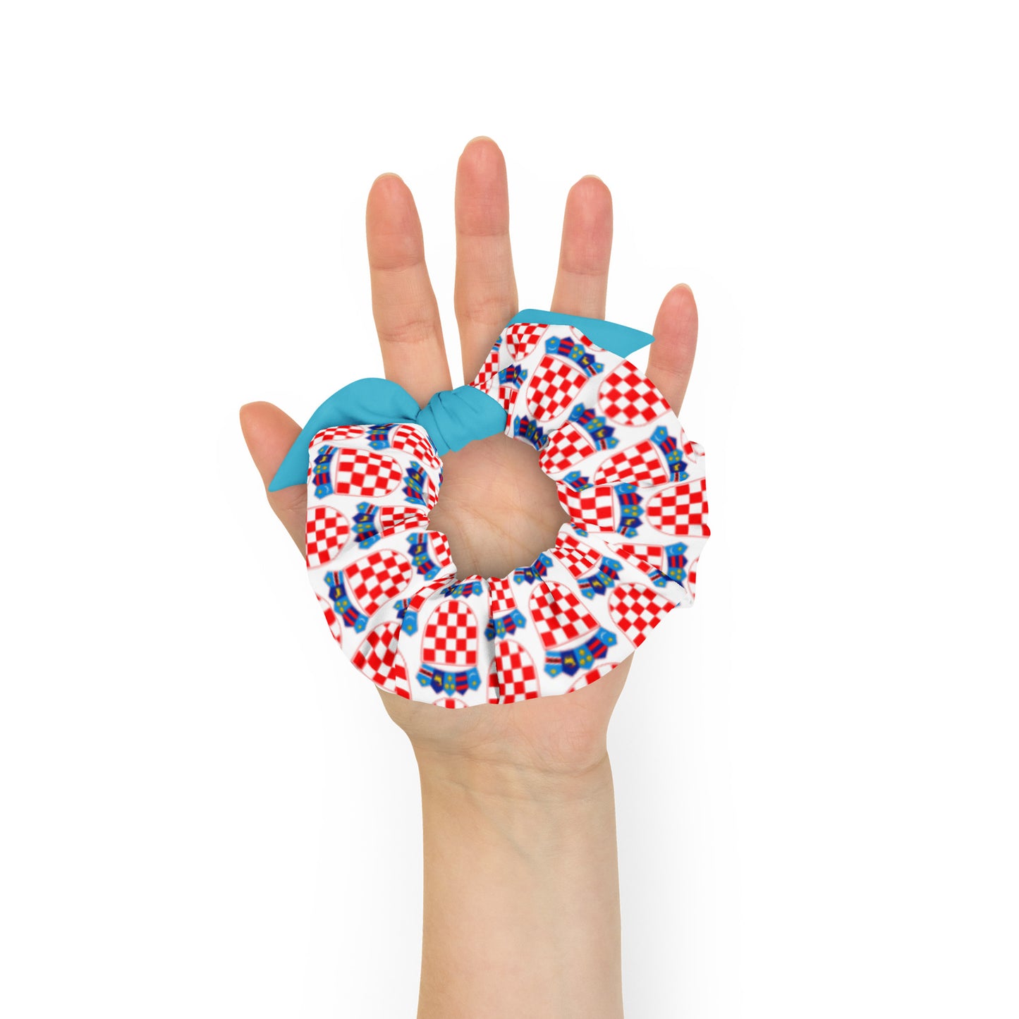 Croatian Grb with Sky Blue Bow Scrunchie