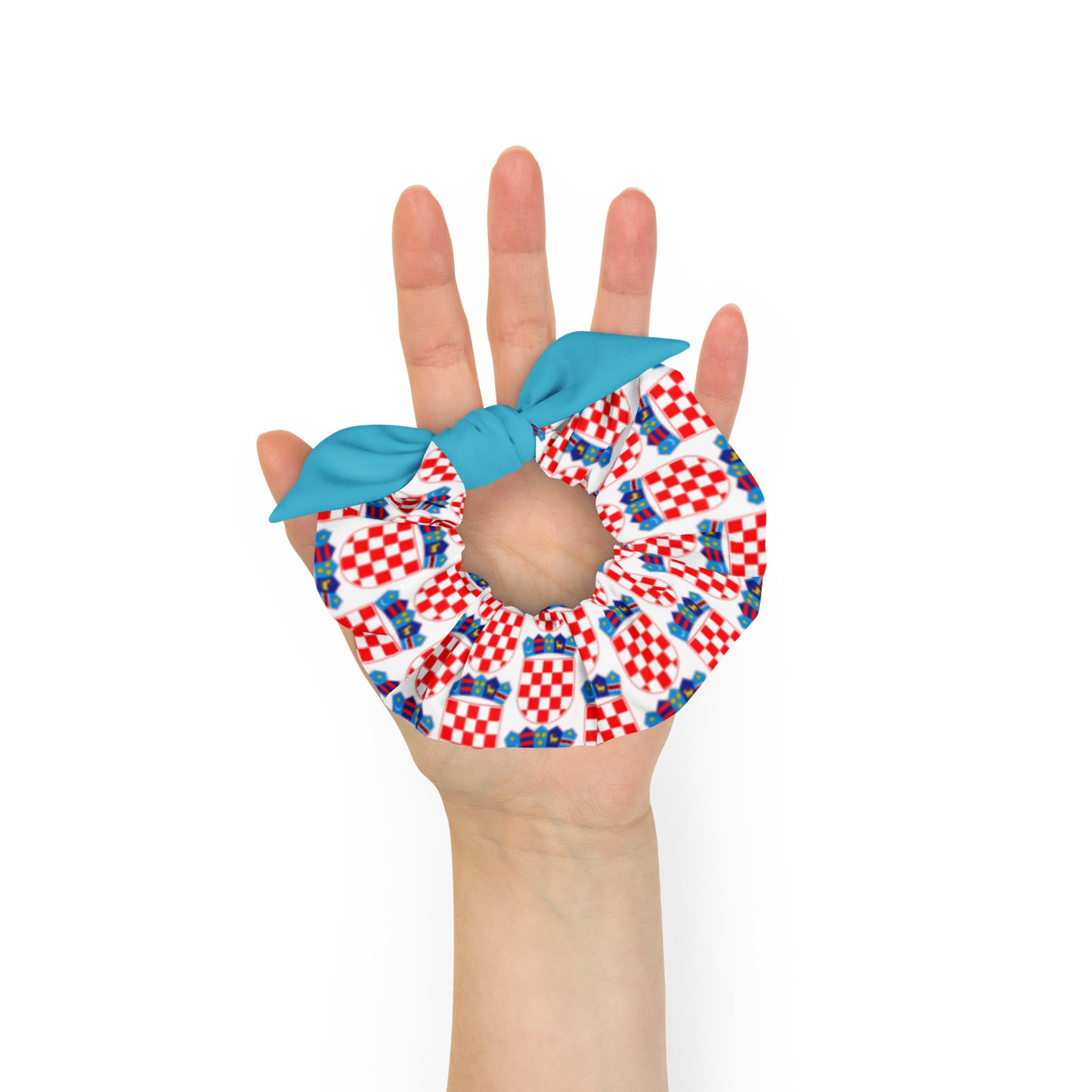 Croatian Grb with Sky Blue Bow Scrunchie