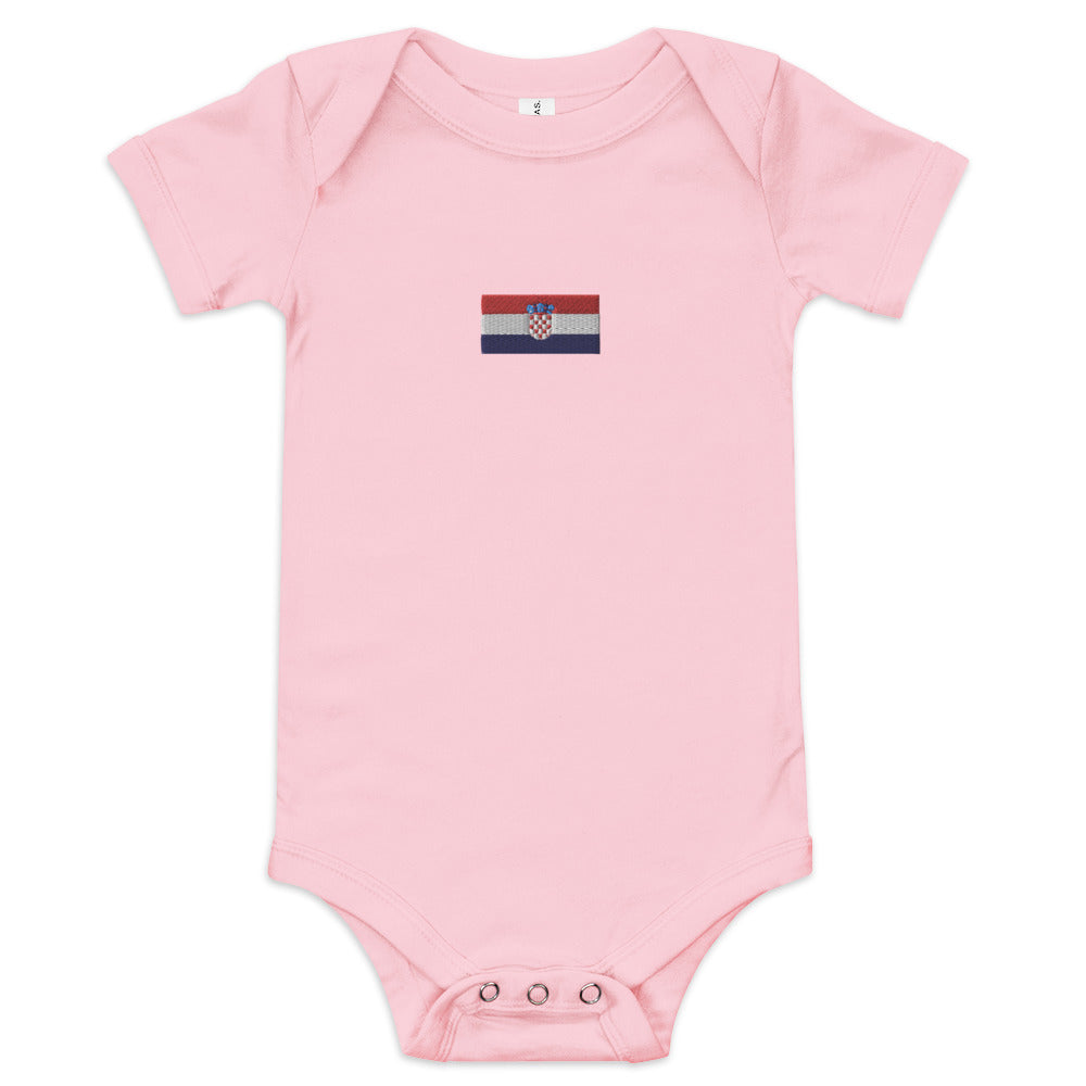 Embroided Croatian Flag Unisex Baby short sleeve one piece