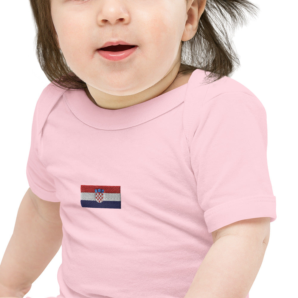Embroided Croatian Flag Unisex Baby short sleeve one piece