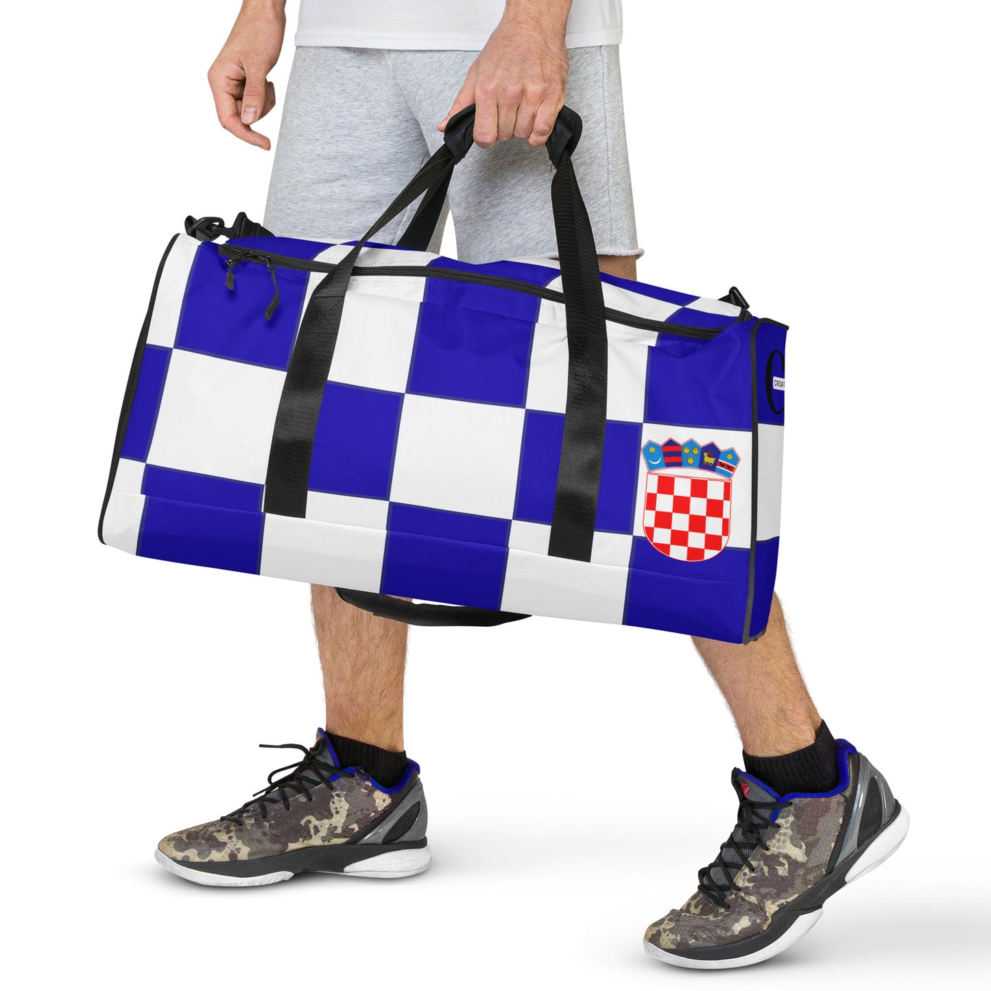Croatian Blue Checkered 'bog i hrvati' Duffle bag
