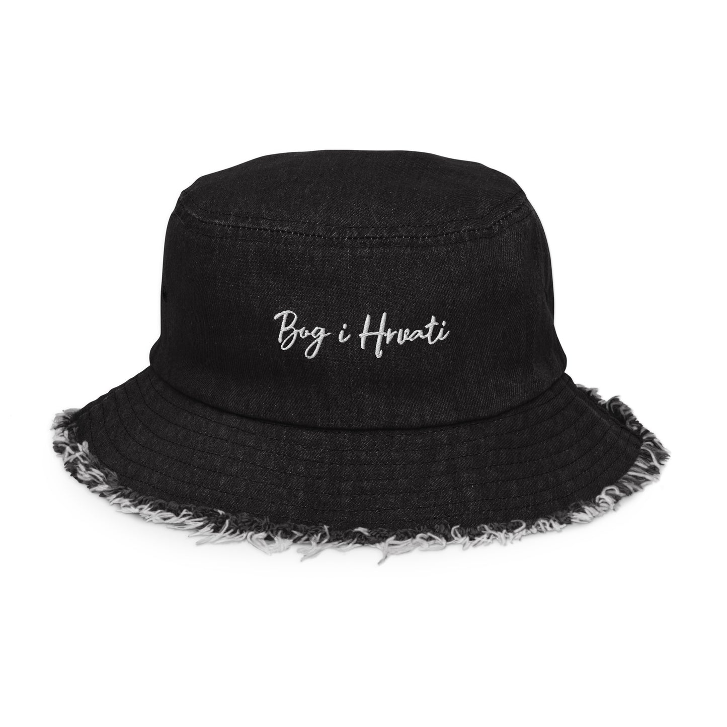 Unisex Bog i Hrvati Distressed denim bucket hat