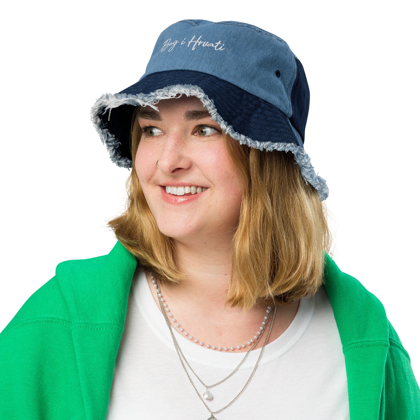 Unisex Bog i Hrvati Distressed denim bucket hat