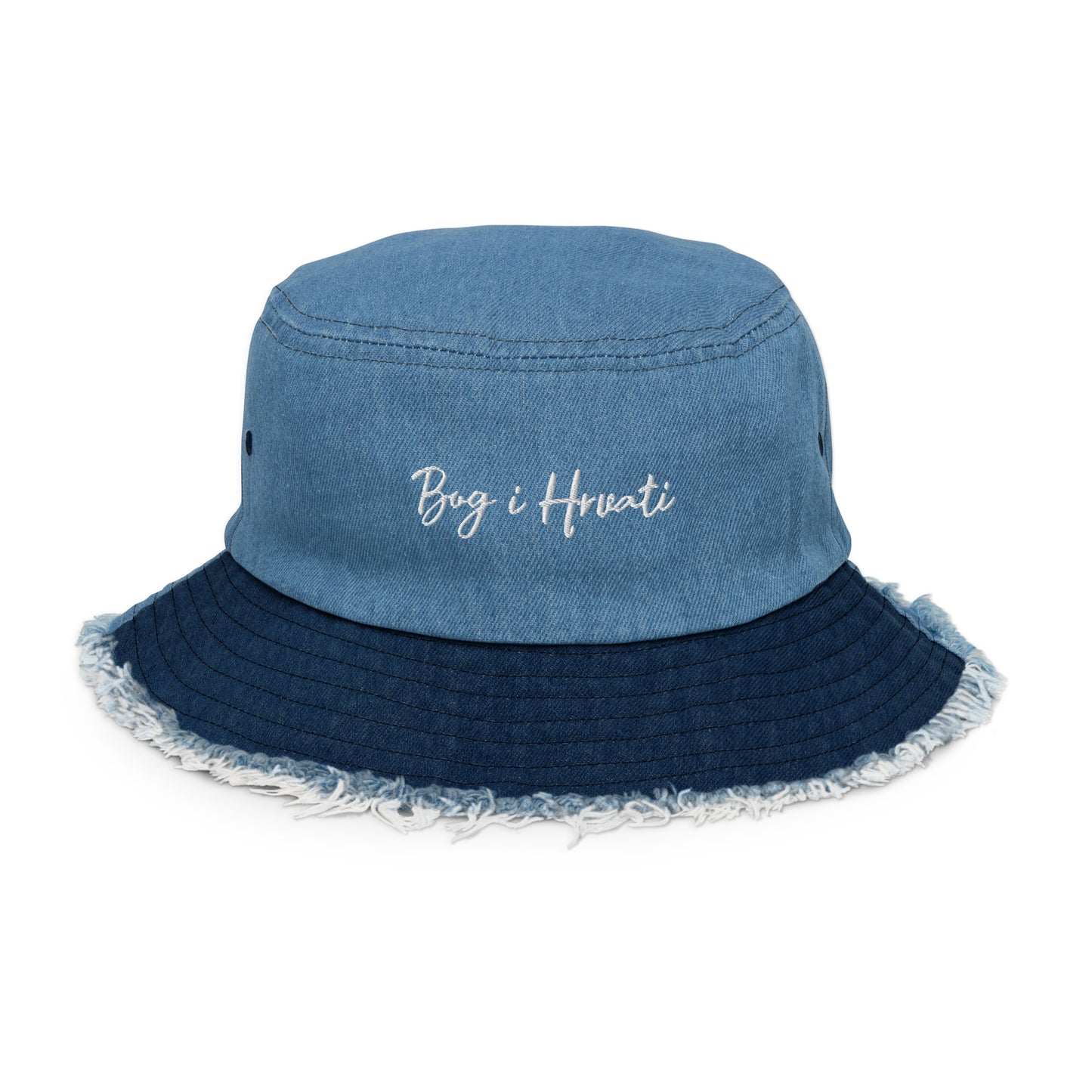 Unisex Bog i Hrvati Distressed denim bucket hat