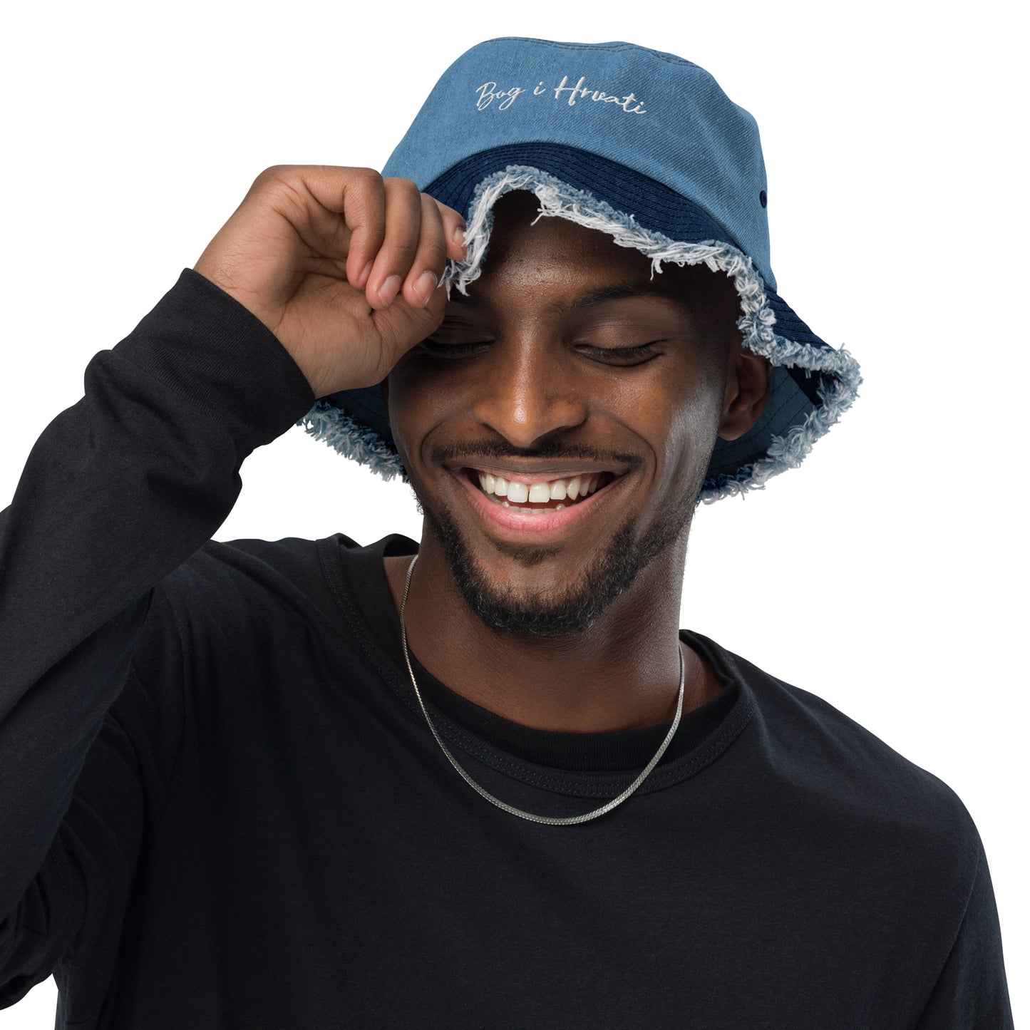 Unisex Bog i Hrvati Distressed denim bucket hat