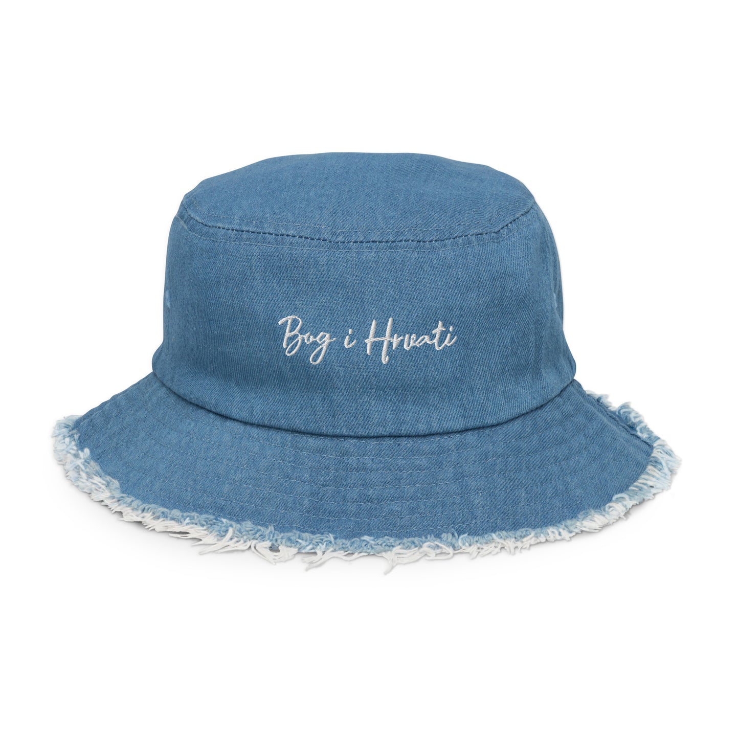 Unisex Bog i Hrvati Distressed denim bucket hat