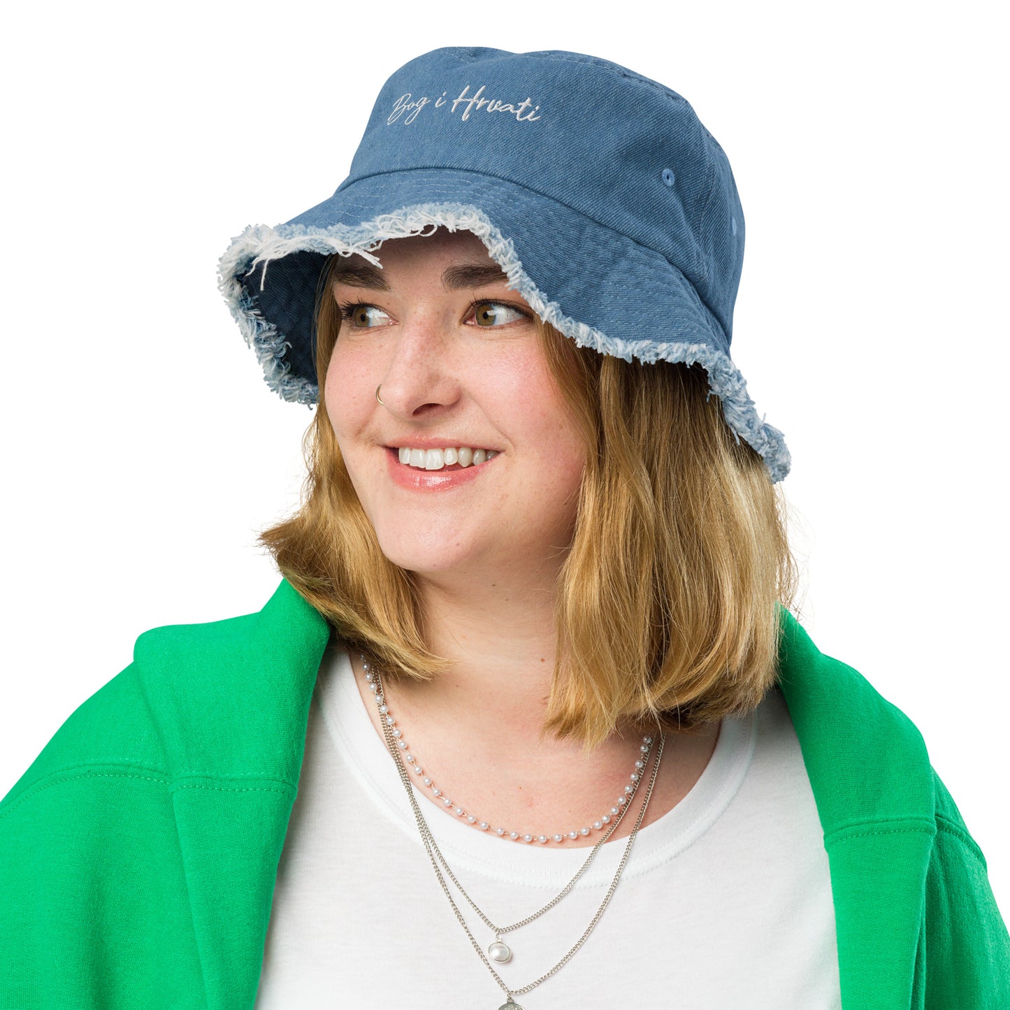 Unisex Bog i Hrvati Distressed denim bucket hat