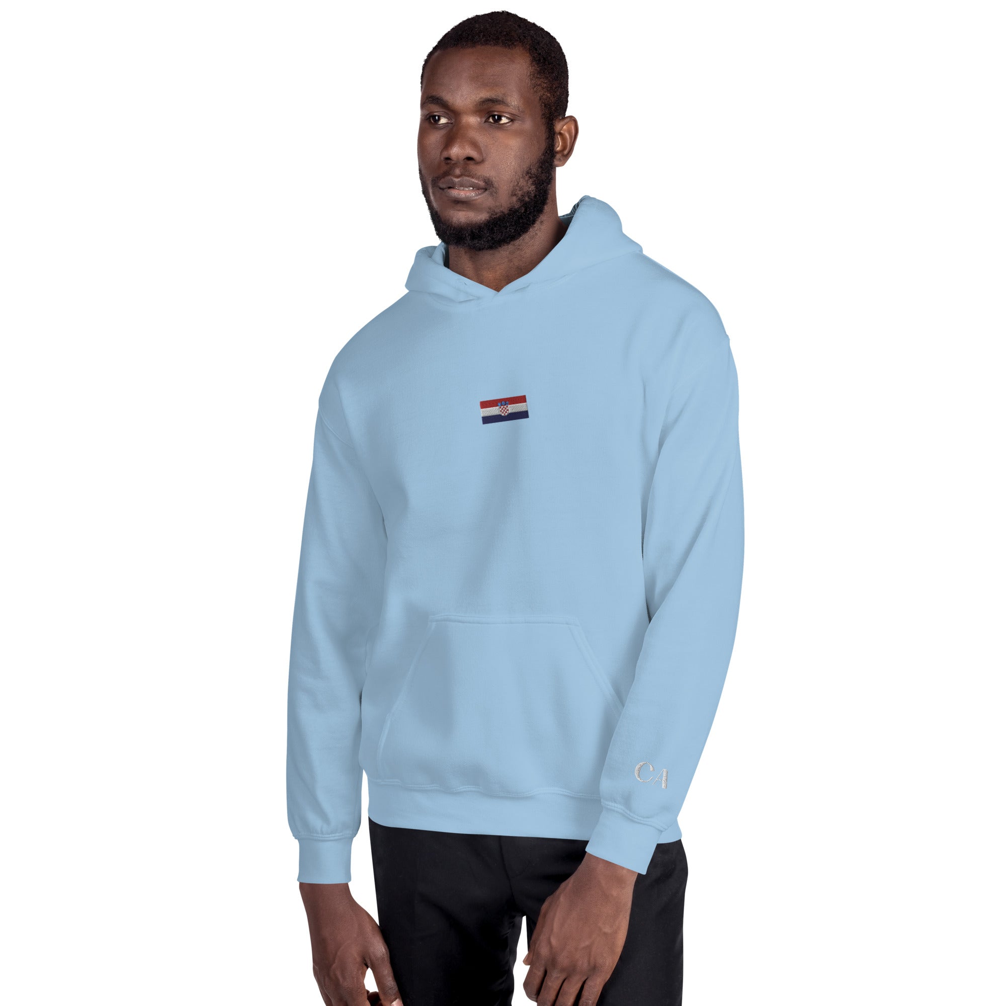 Grey hoodie discount with blue writing